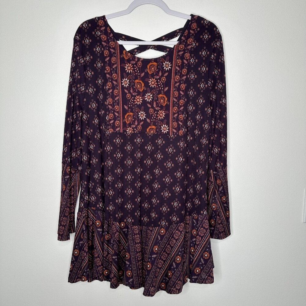 Style & Co Tunic Purple Floral Patchwork‎ 2XL